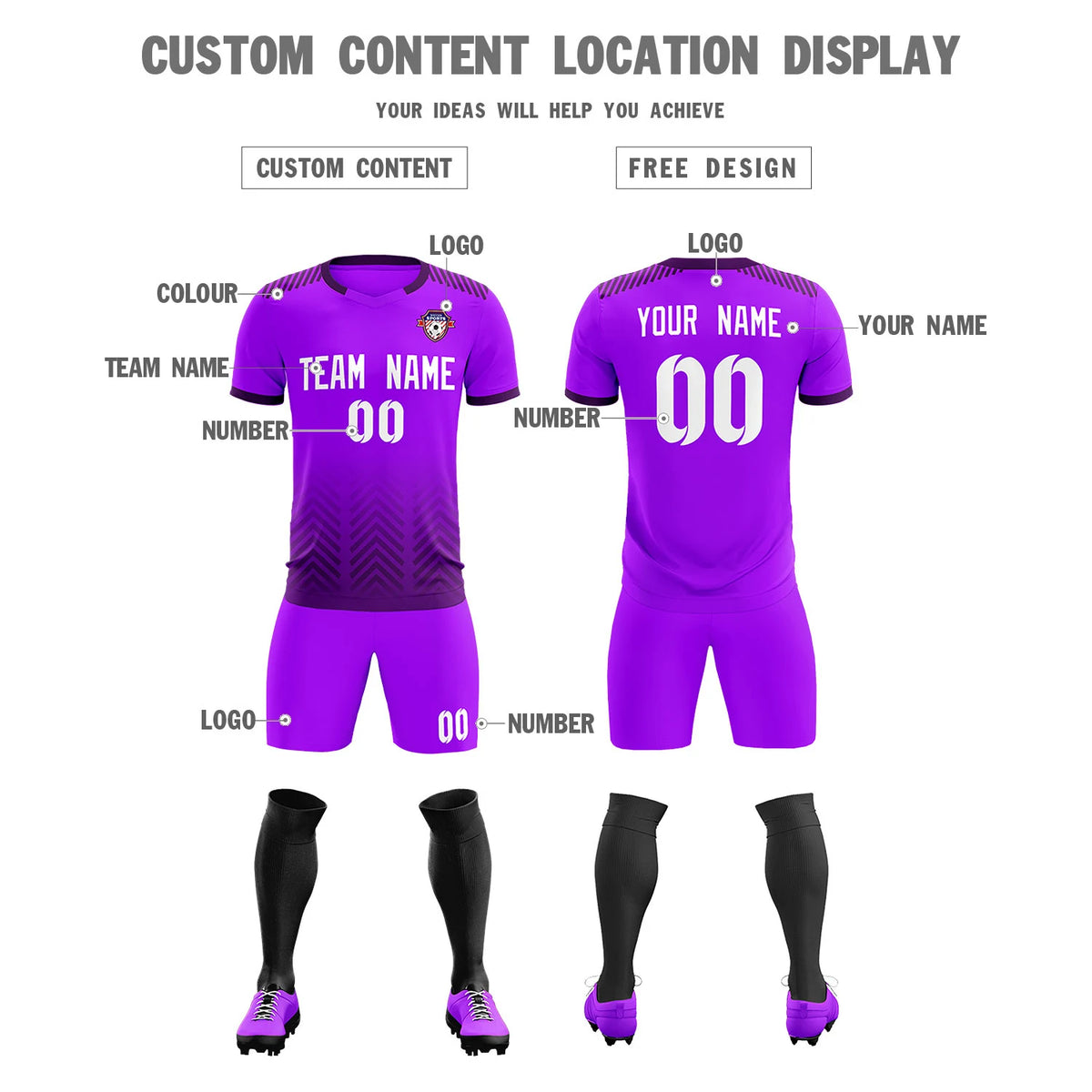 Custom Purple Dark Purple Printing Sportswear Soccer Sets Jersey