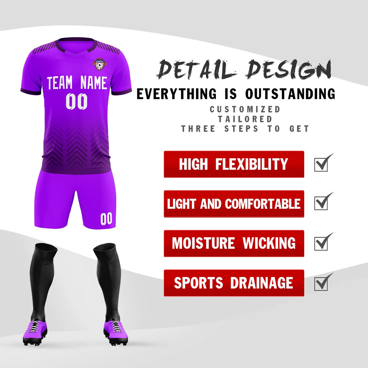 Custom Purple Dark Purple Printing Sportswear Soccer Sets Jersey