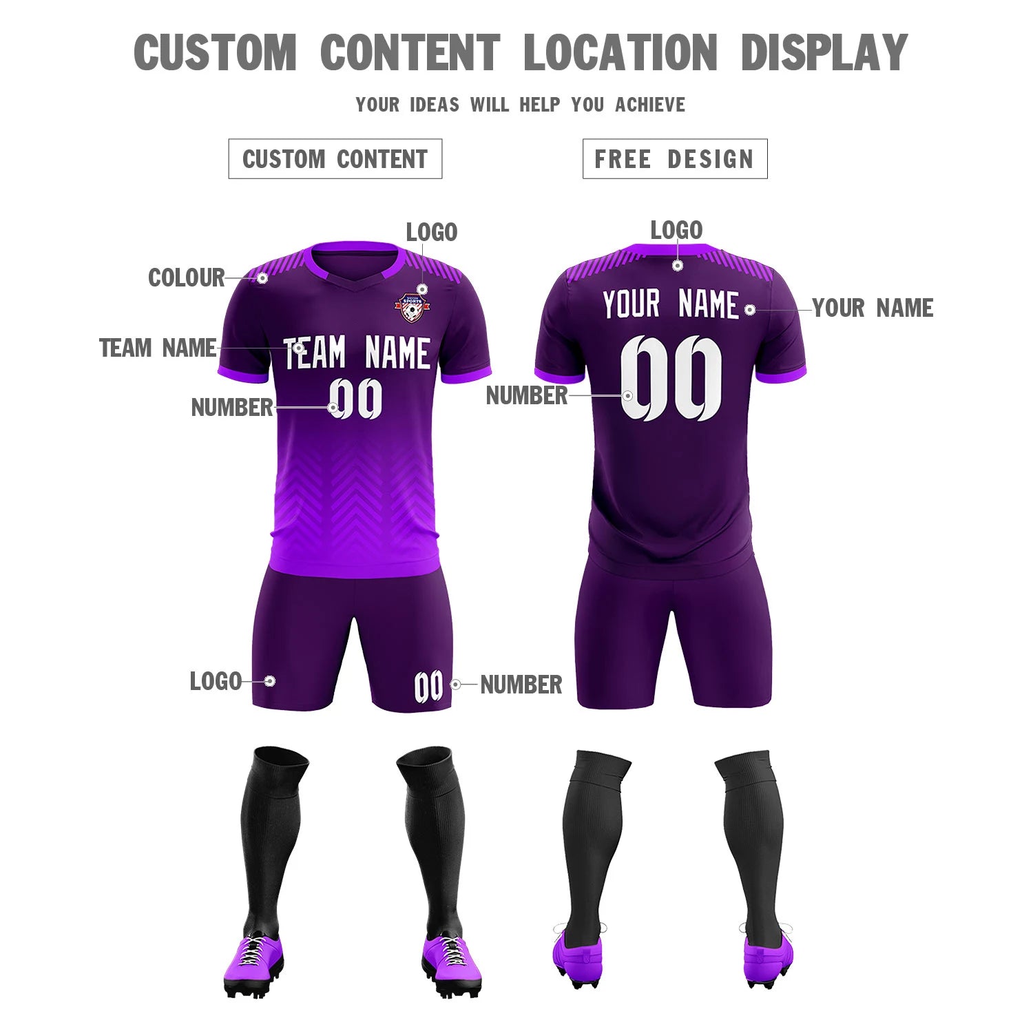 Custom Dark Purple Purple Printing Sportswear Soccer Sets Jersey