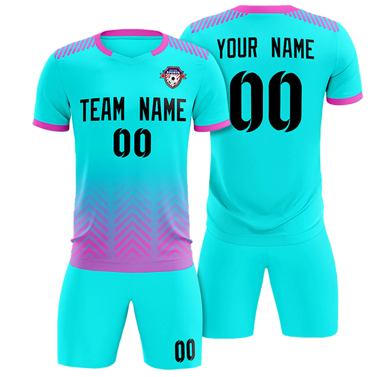 Custom Sky Blue Pink Printing Sportswear Soccer Sets Jersey