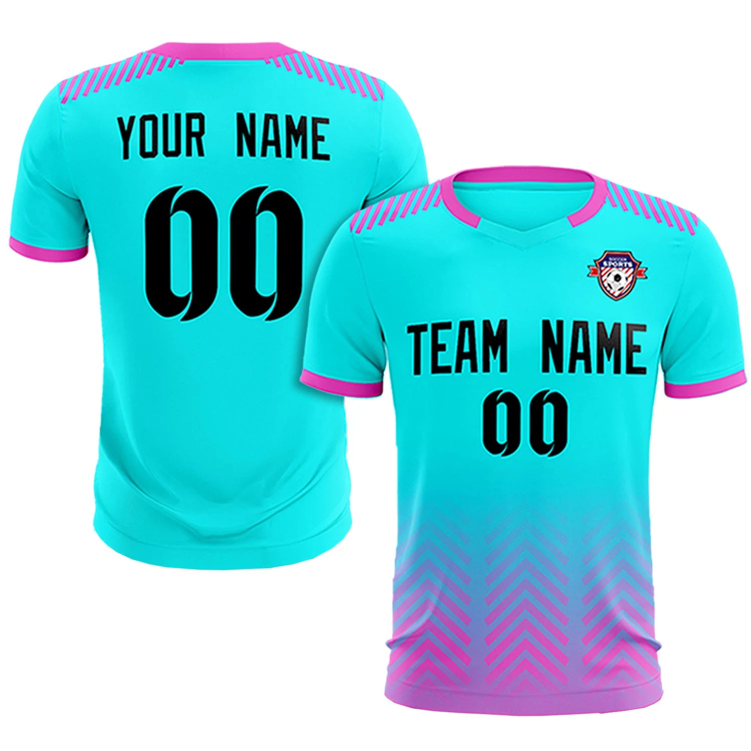 Custom Sky Blue Pink Printing Sportswear Soccer Sets Jersey