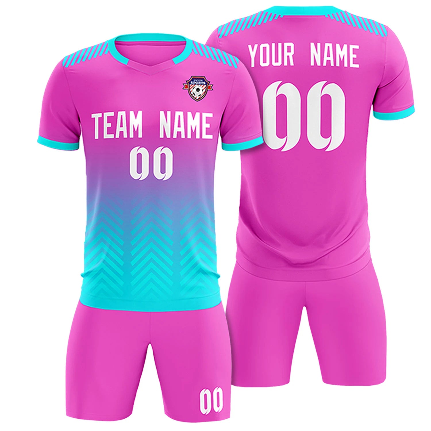 Custom Pink Sky Blue Printing Sportswear Soccer Sets Jersey