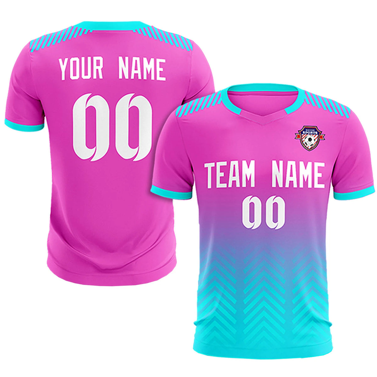 Custom Pink Sky Blue Printing Sportswear Soccer Sets Jersey