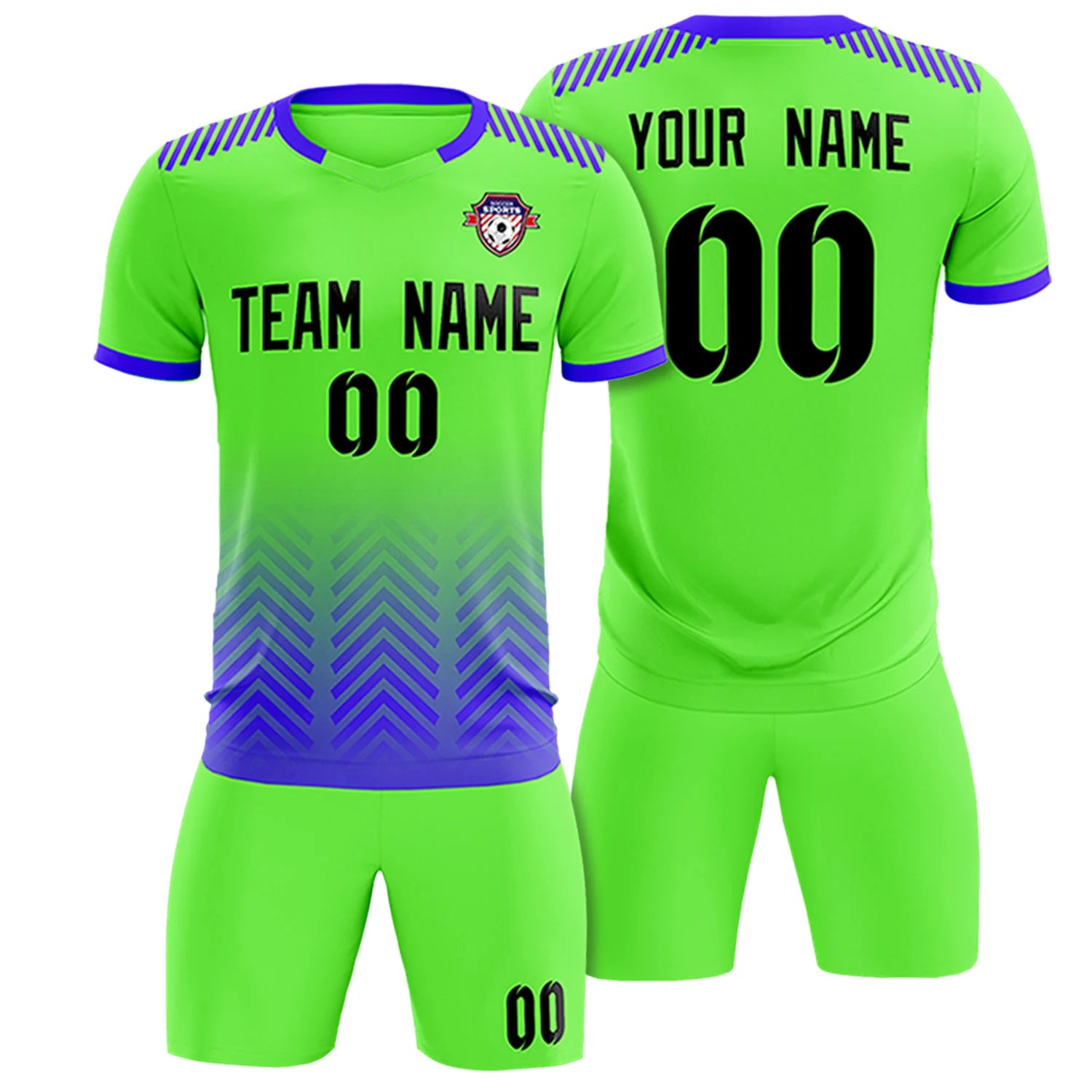 Custom Neon Green Royal Blue Printing Sportswear Soccer Sets Jersey