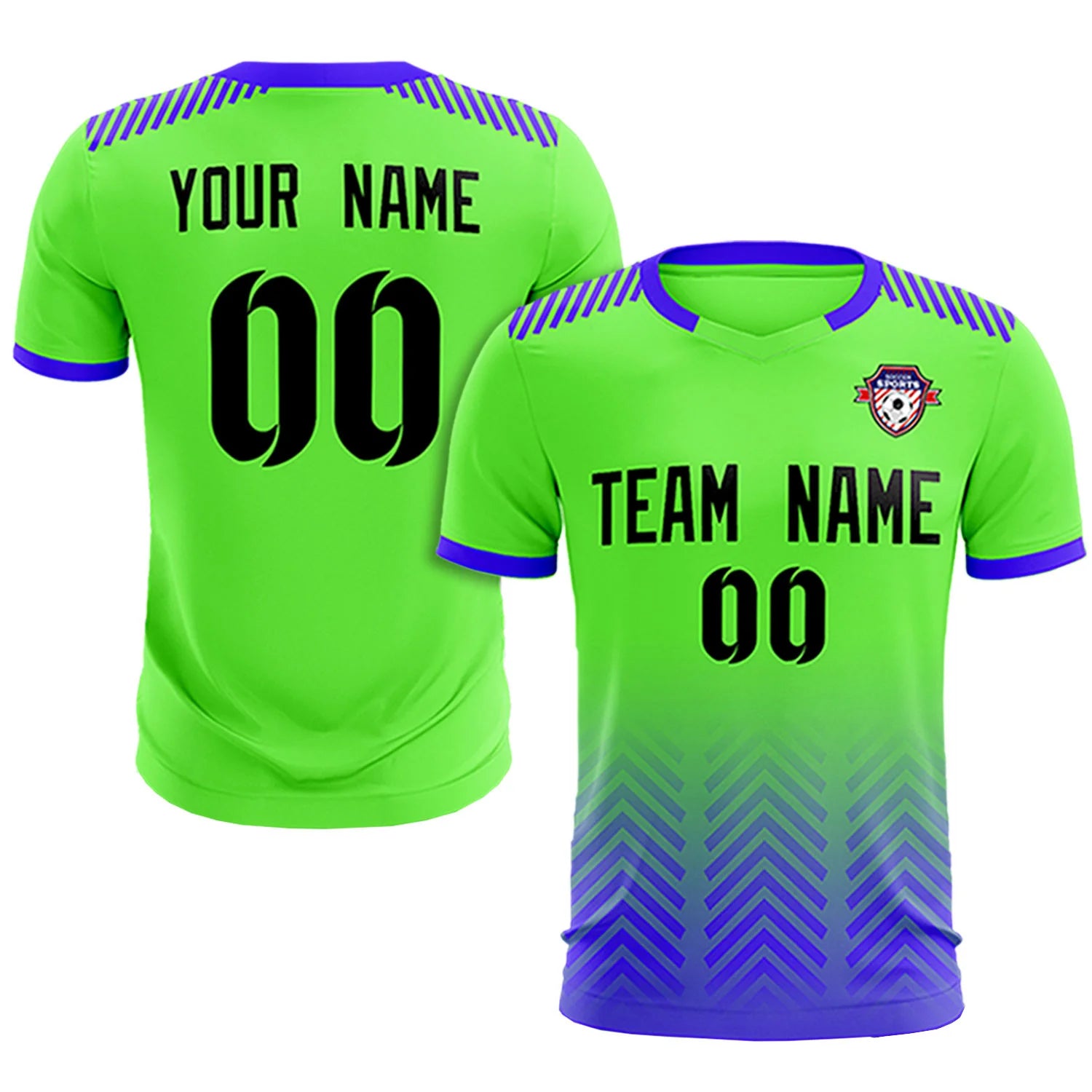 Custom Neon Green Royal Blue Printing Sportswear Soccer Sets Jersey