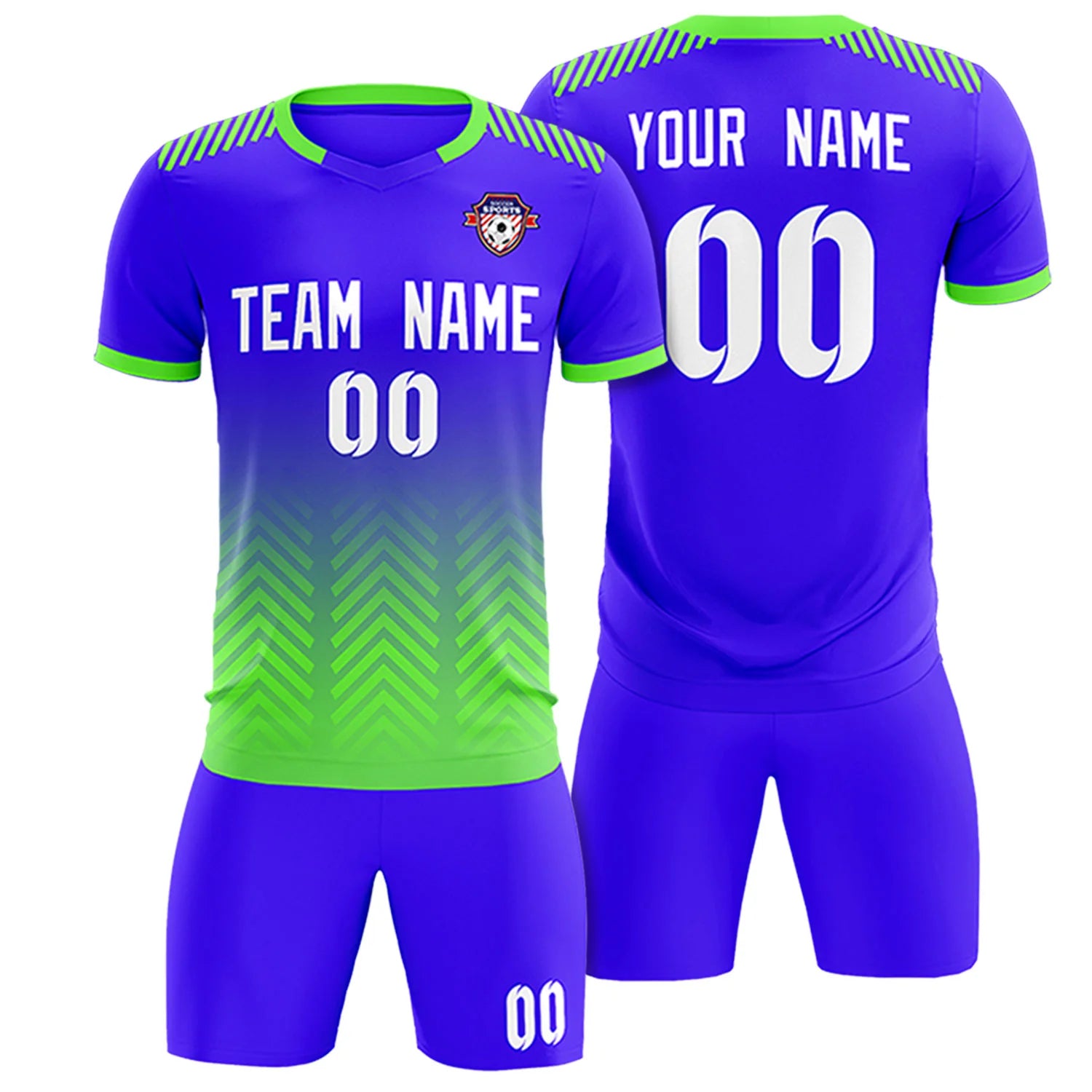 Custom Royal Blue Neon Green Printing Sportswear Soccer Sets Jersey