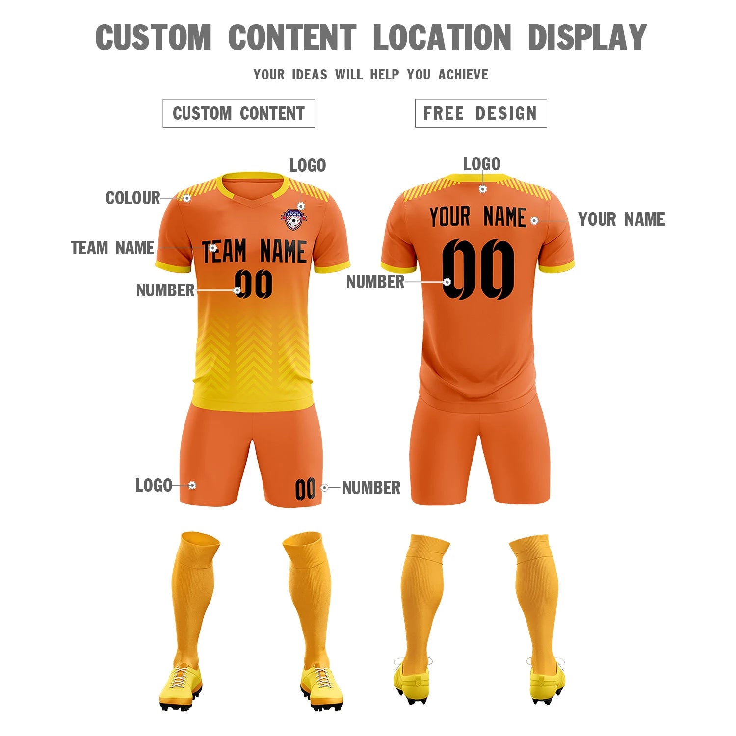 Custom Orange Gold01 Printing Sportswear Soccer Sets Jersey