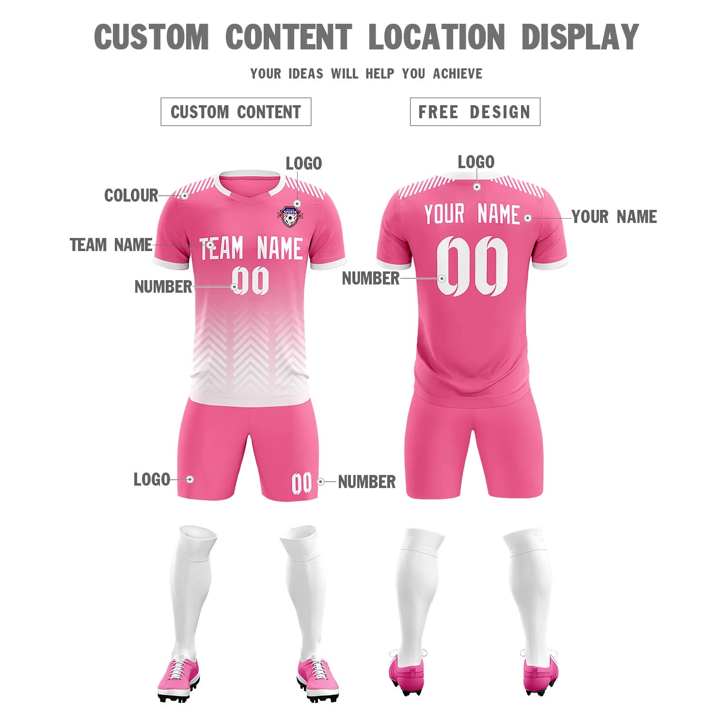 Custom Pink White Printing Sportswear Soccer Sets Jersey