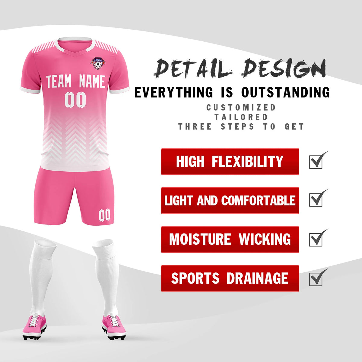 Custom Pink White Printing Sportswear Soccer Sets Jersey