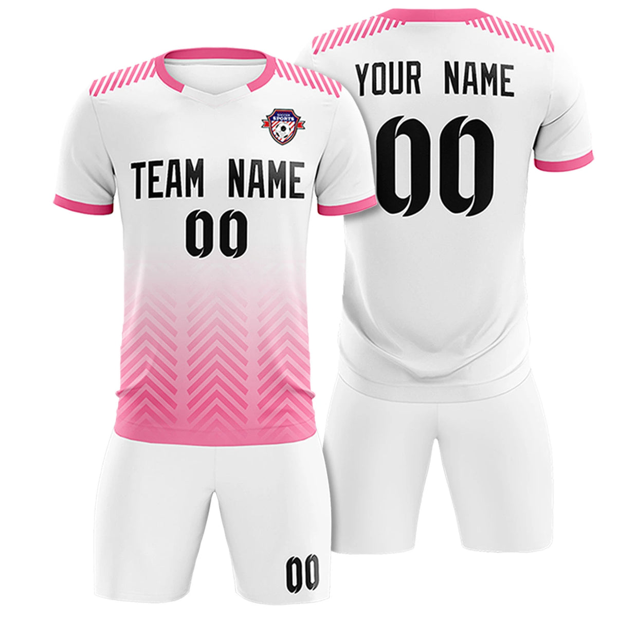 Custom White Pink Printing Sportswear Soccer Sets Jersey