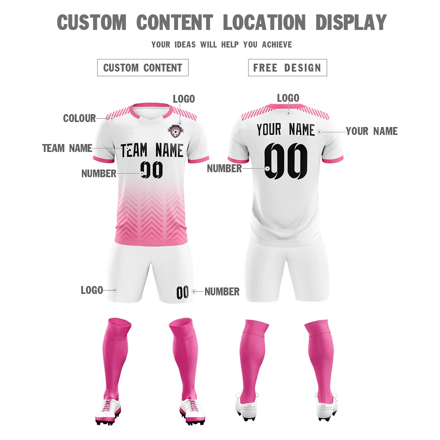 Custom White Pink Printing Sportswear Soccer Sets Jersey