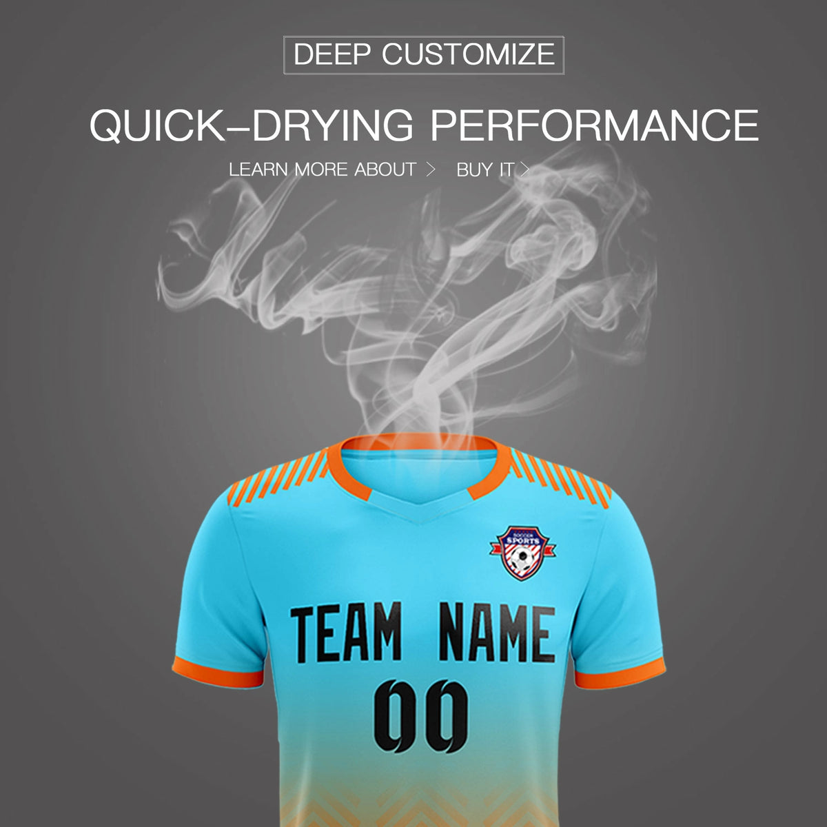 Custom Sky Blue Orange Printing Sportswear Soccer Sets Jersey