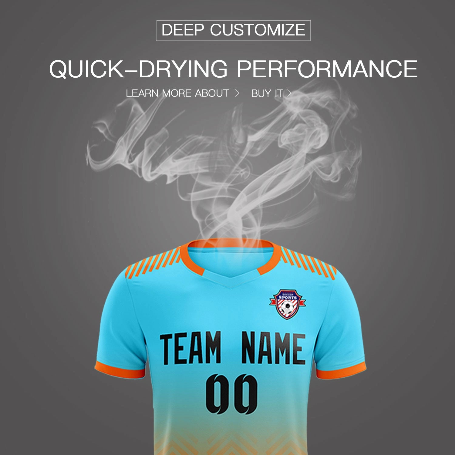 Custom Sky Blue Orange Printing Sportswear Soccer Sets Jersey