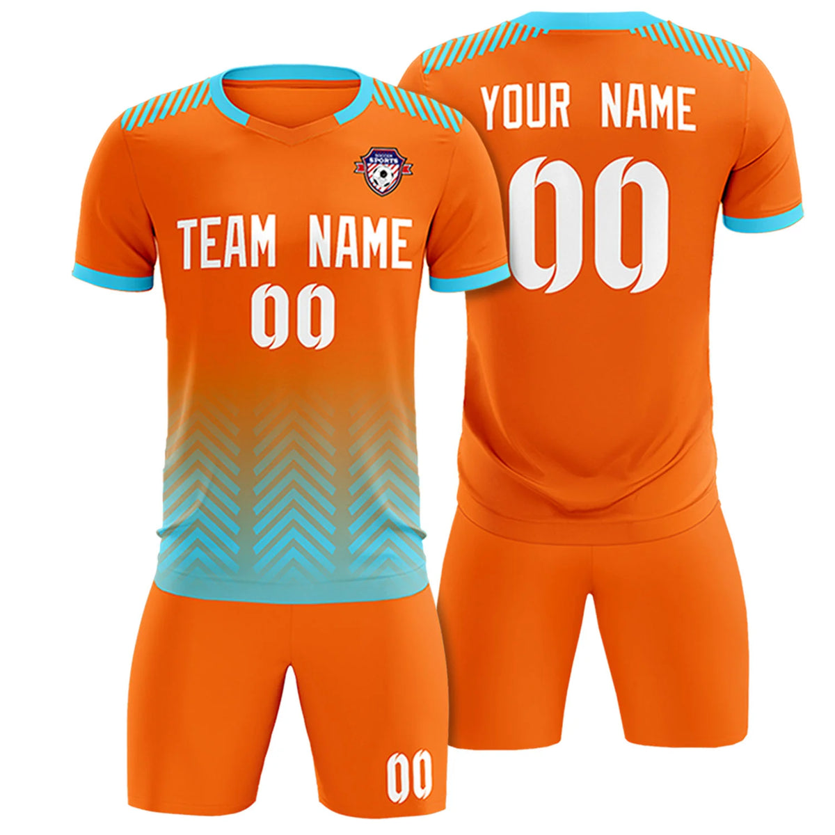 Custom Orange Sky Blue Printing Sportswear Soccer Sets Jersey