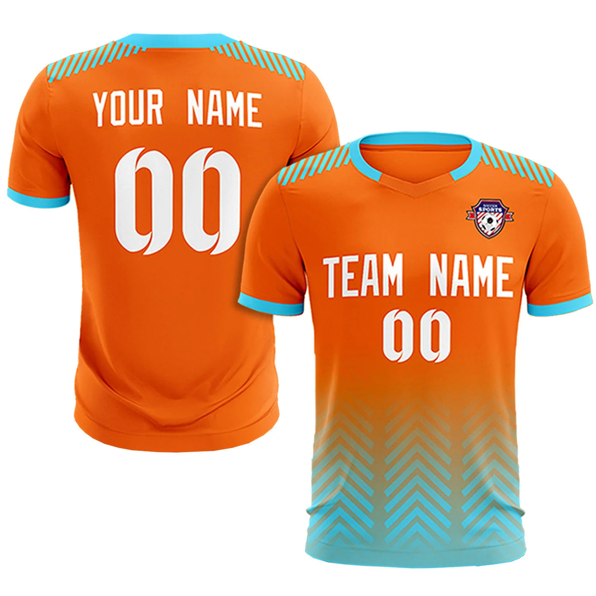 Custom Orange Sky Blue Printing Sportswear Soccer Sets Jersey
