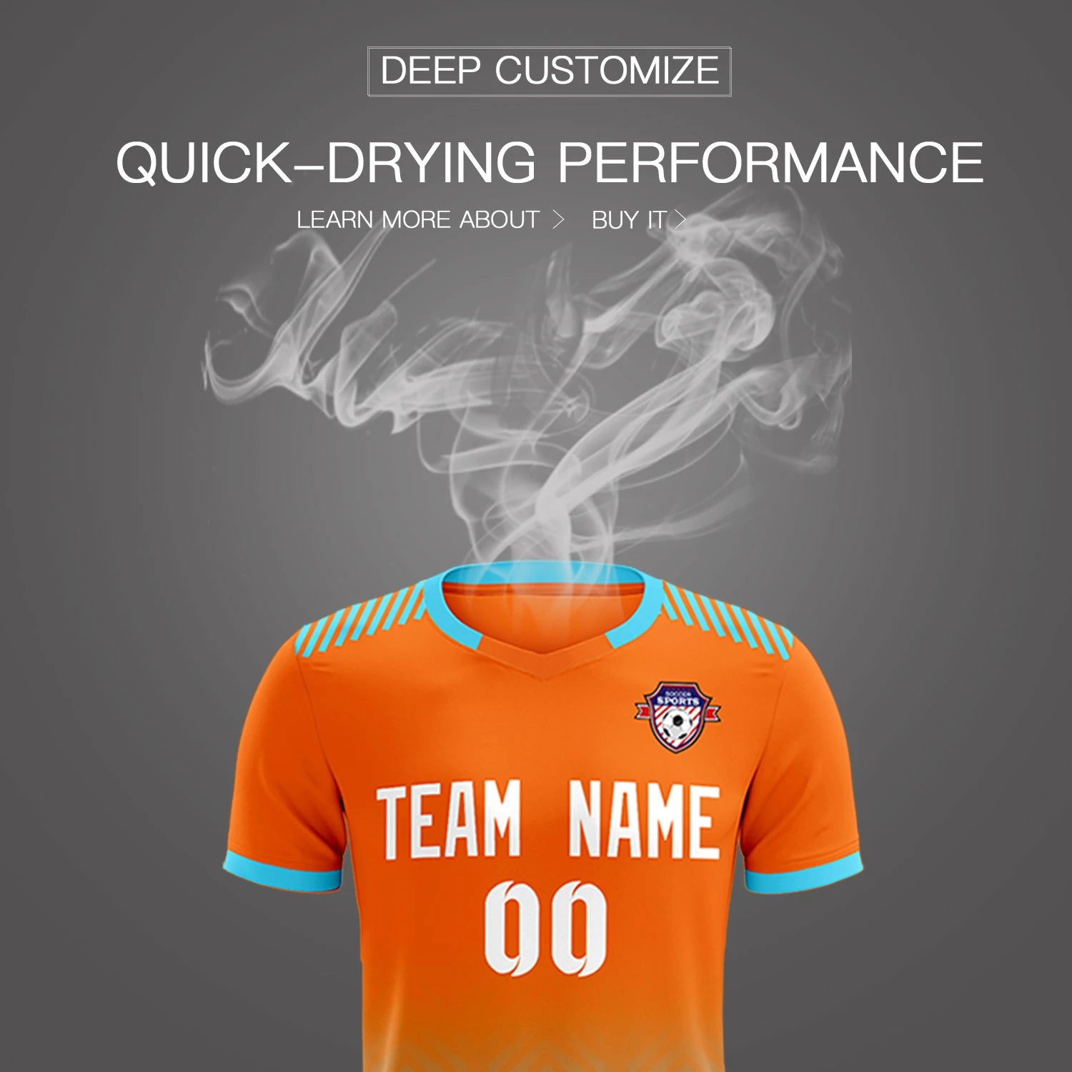 Custom Orange Sky Blue Printing Sportswear Soccer Sets Jersey