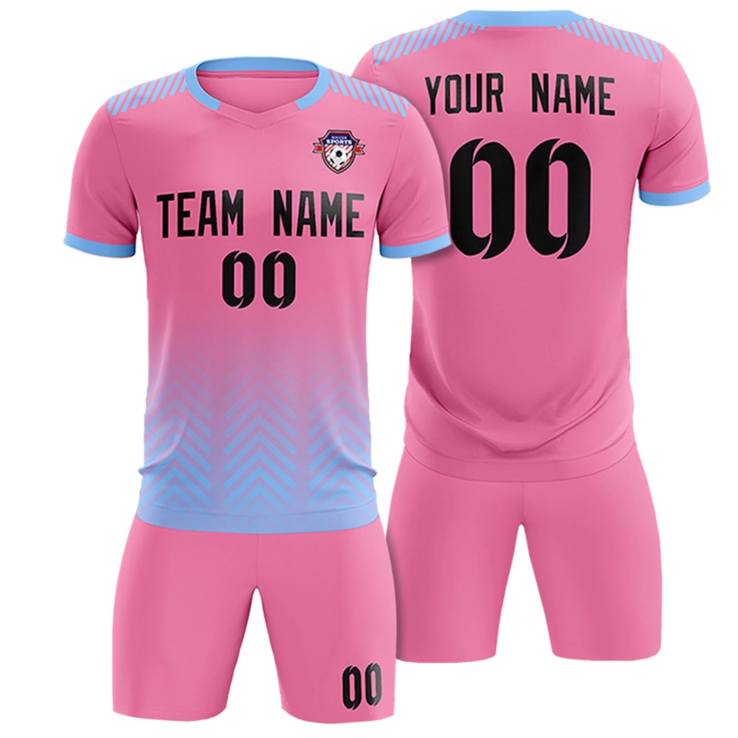 Custom Pink Light Blue Printing Sportswear Soccer Sets Jersey