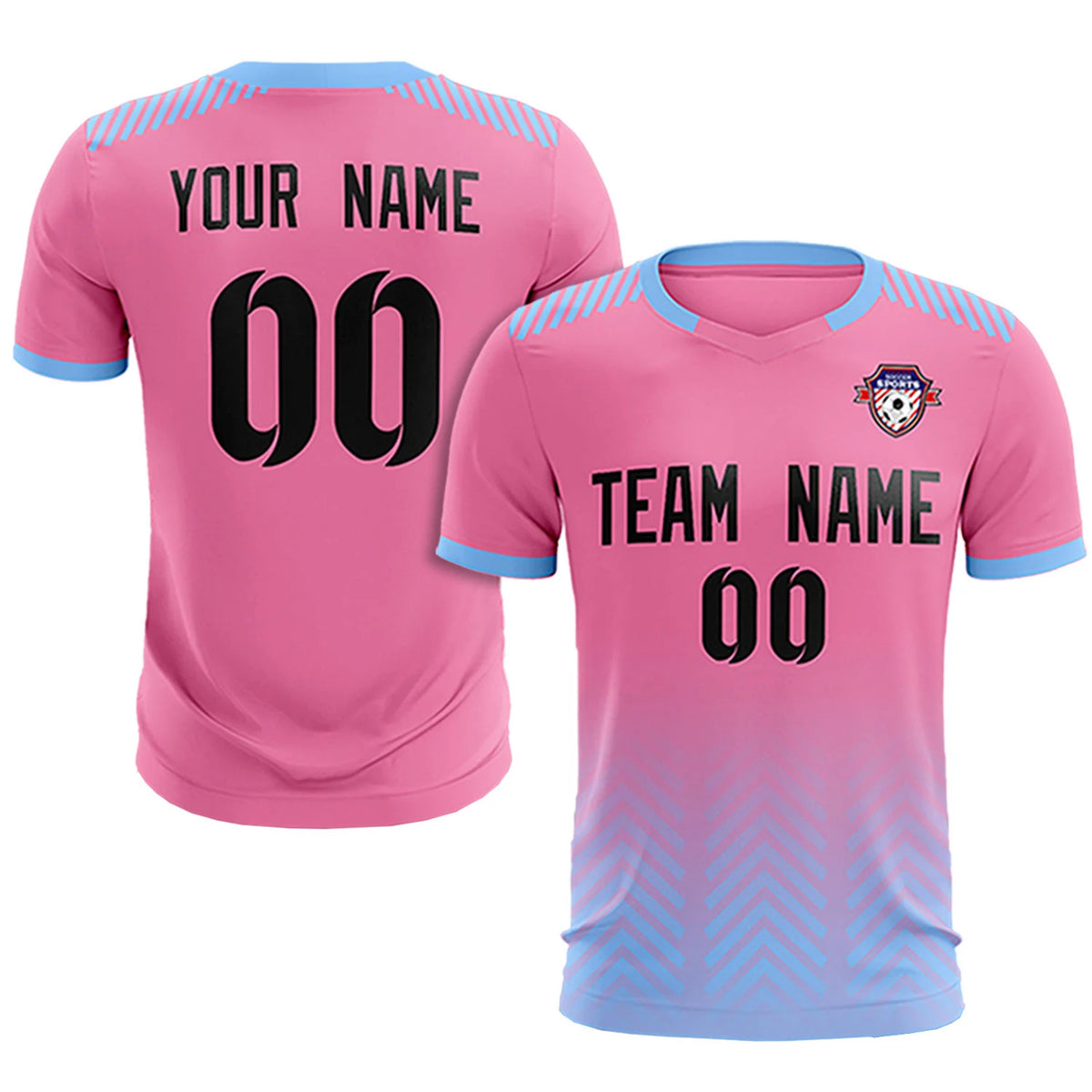 Custom Pink Light Blue Printing Sportswear Soccer Sets Jersey