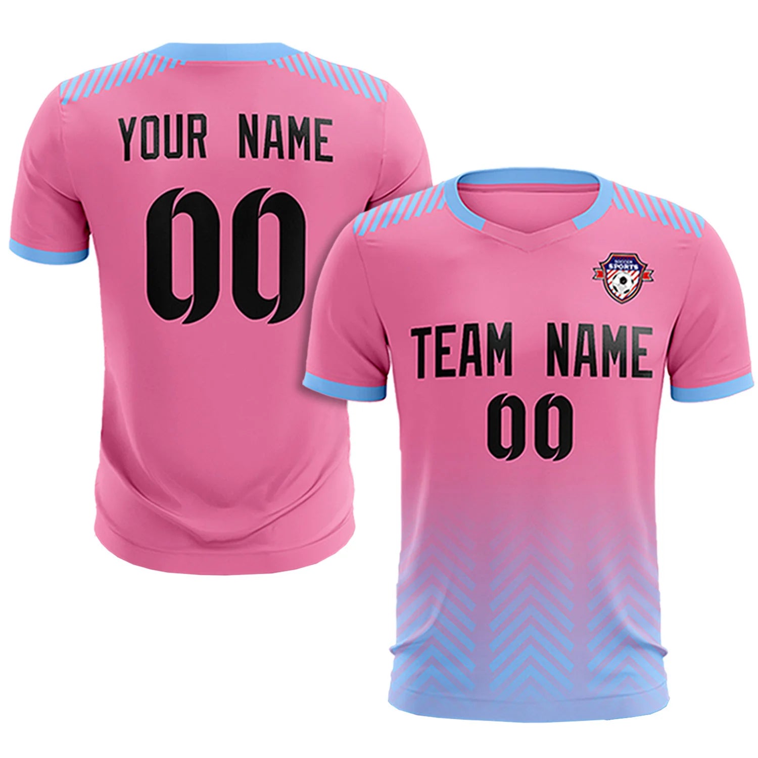 Custom Pink Light Blue Printing Sportswear Soccer Sets Jersey