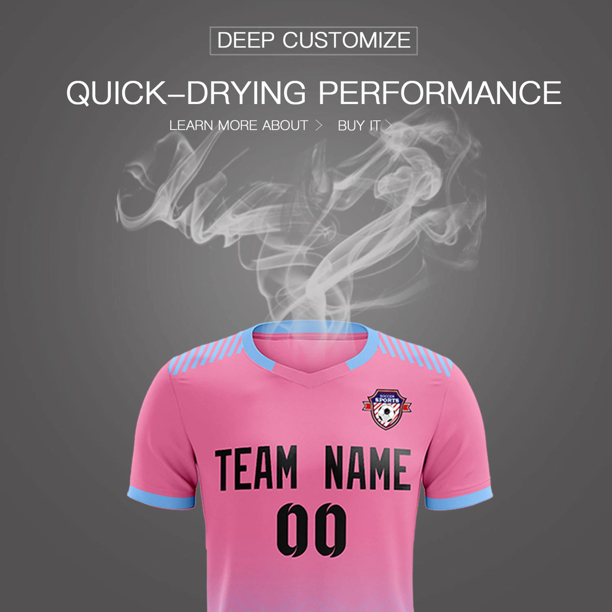Custom Pink Light Blue Printing Sportswear Soccer Sets Jersey