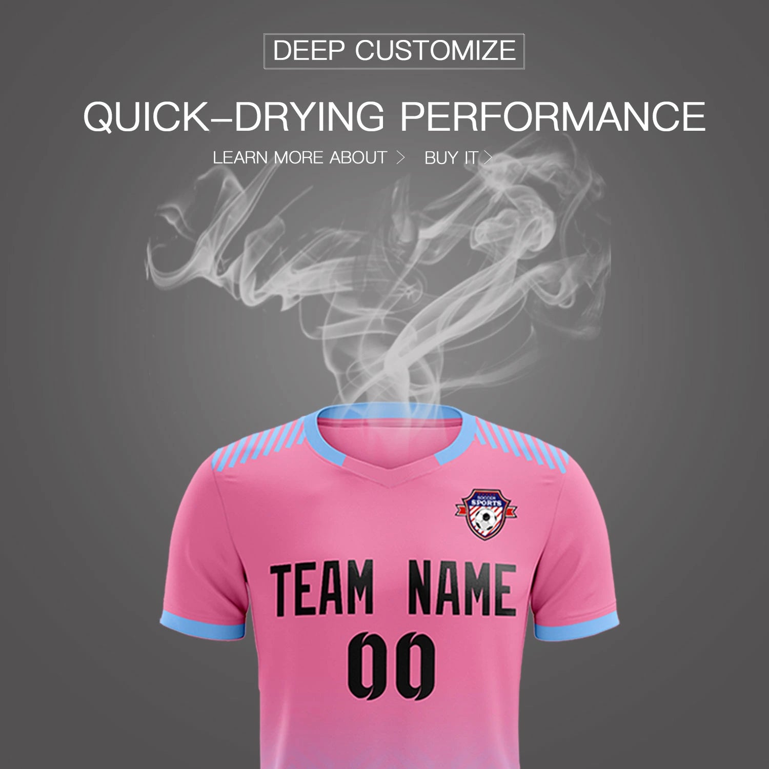 Custom Pink Light Blue Printing Sportswear Soccer Sets Jersey