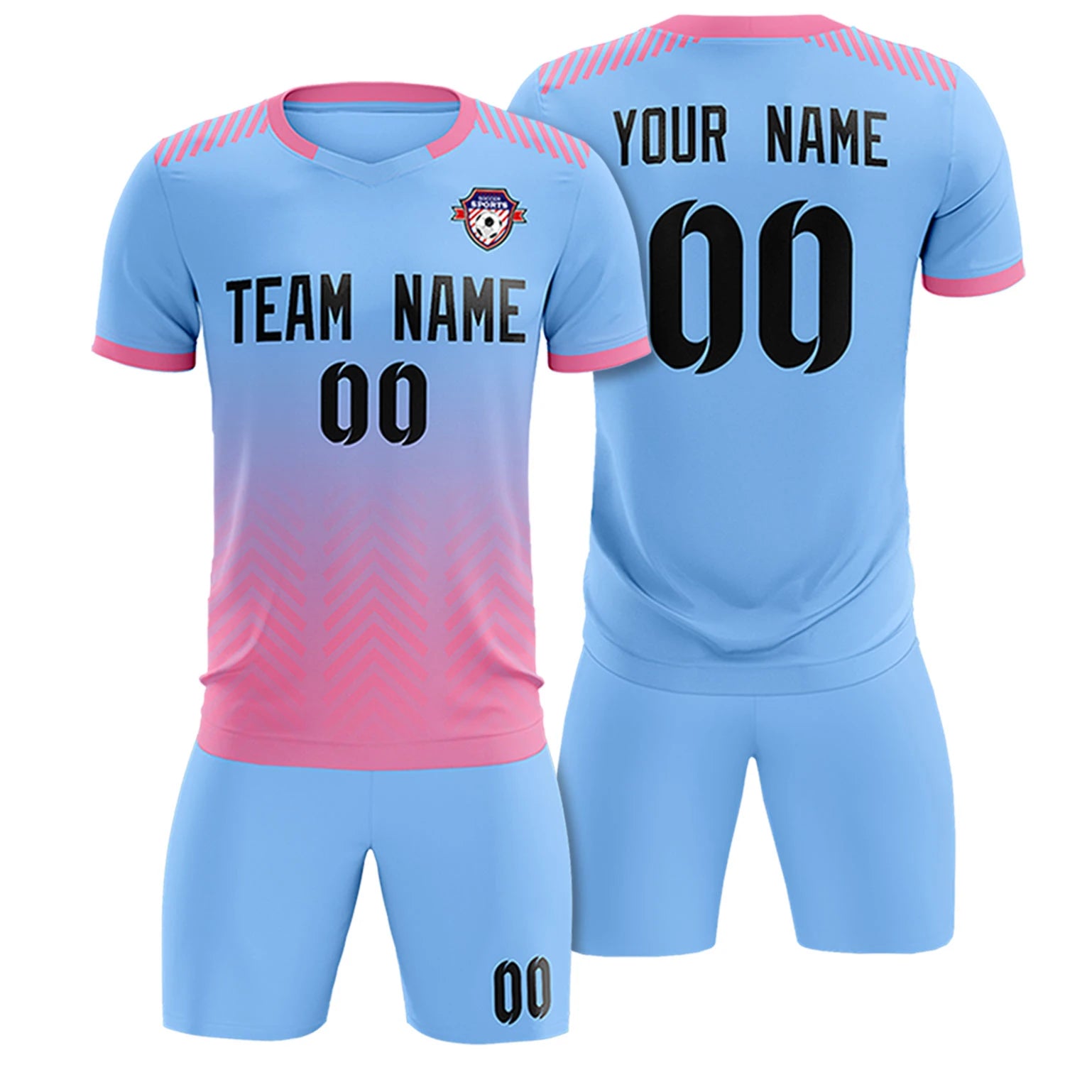 Custom Light Blue Pink Printing Sportswear Soccer Sets Jersey