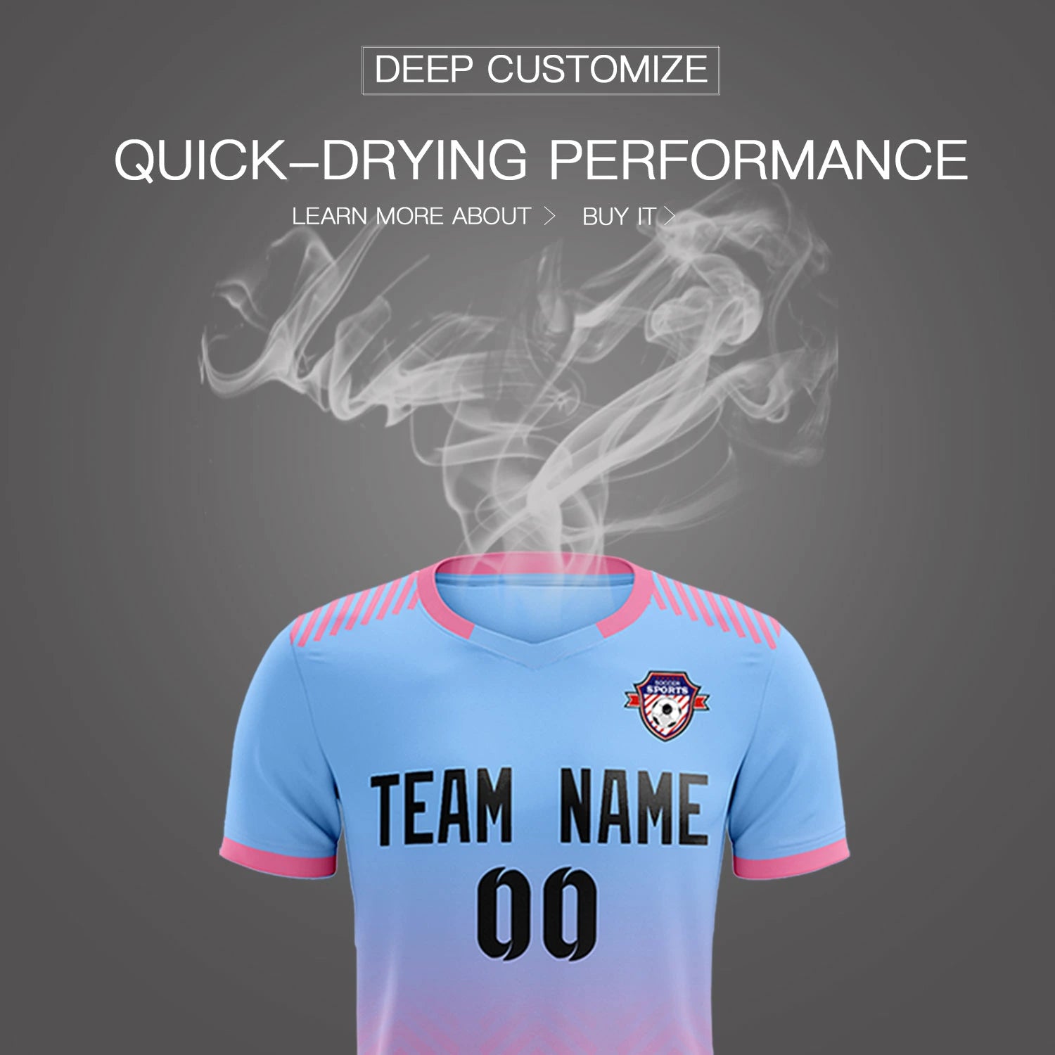 Custom Light Blue Pink Printing Sportswear Soccer Sets Jersey