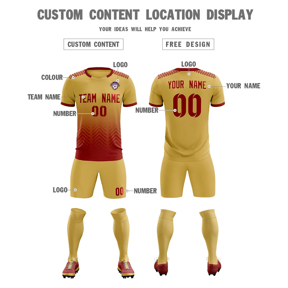 Custom Khaki Crimson Printing Sportswear Soccer Sets Jersey
