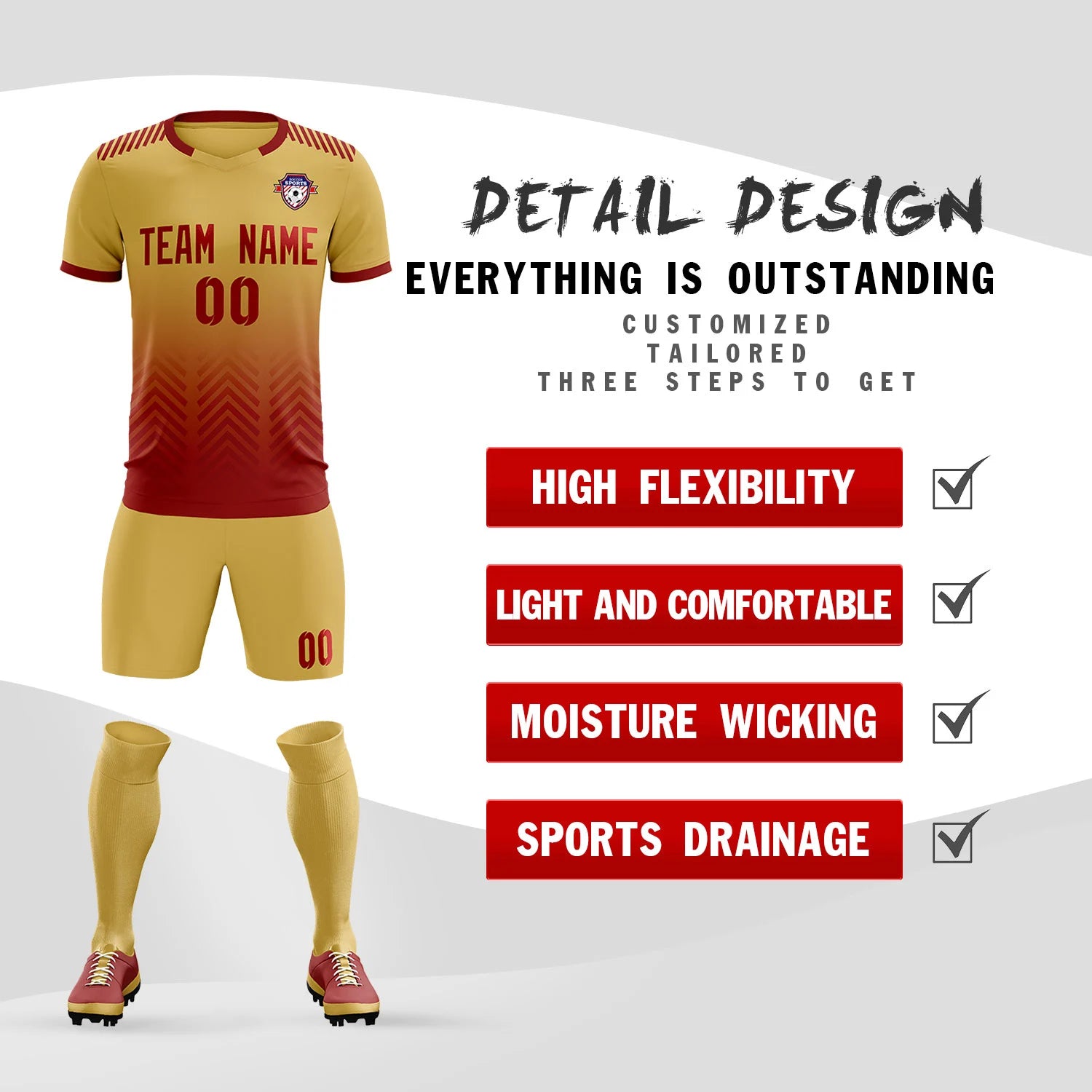 Custom Khaki Crimson Printing Sportswear Soccer Sets Jersey