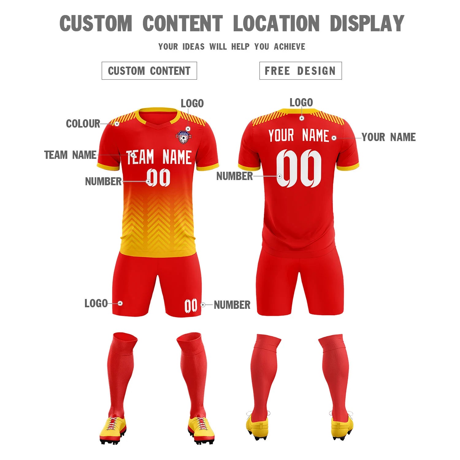 Custom Red Gold01 Printing Sportswear Soccer Sets Jersey