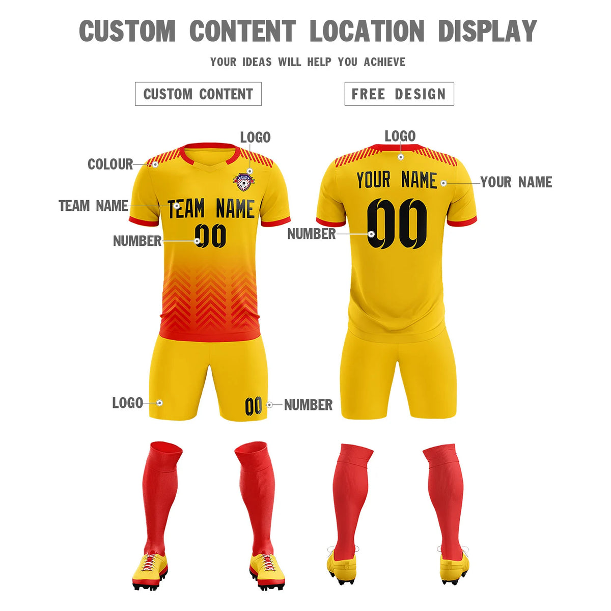 Custom Gold01 Red Printing Sportswear Soccer Sets Jersey