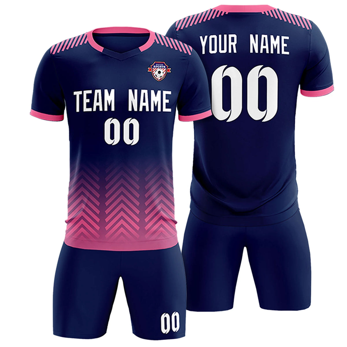 Custom Navy Pink Printing Sportswear Soccer Sets Jersey