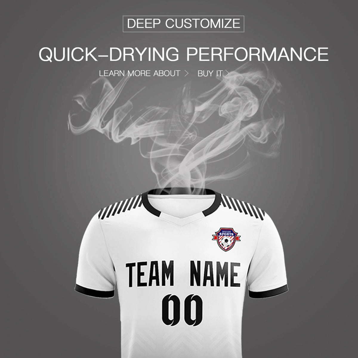 Custom White Black Printing Sportswear Soccer Sets Jersey