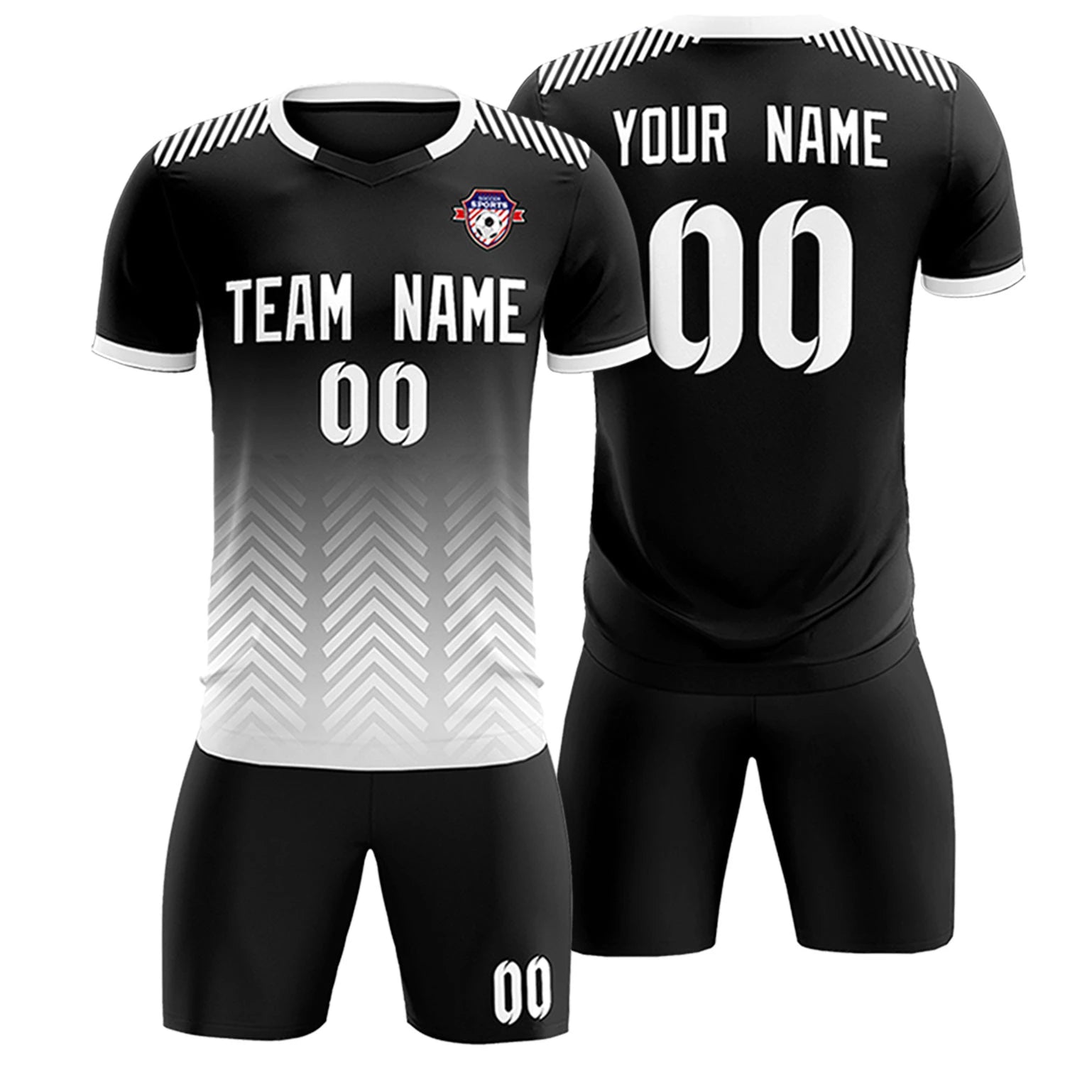 Custom Black White Printing Sportswear Soccer Sets Jersey