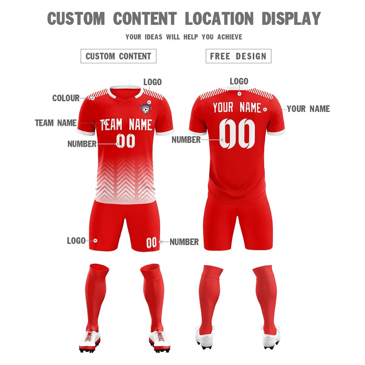 Custom Red White Printing Sportswear Soccer Sets Jersey
