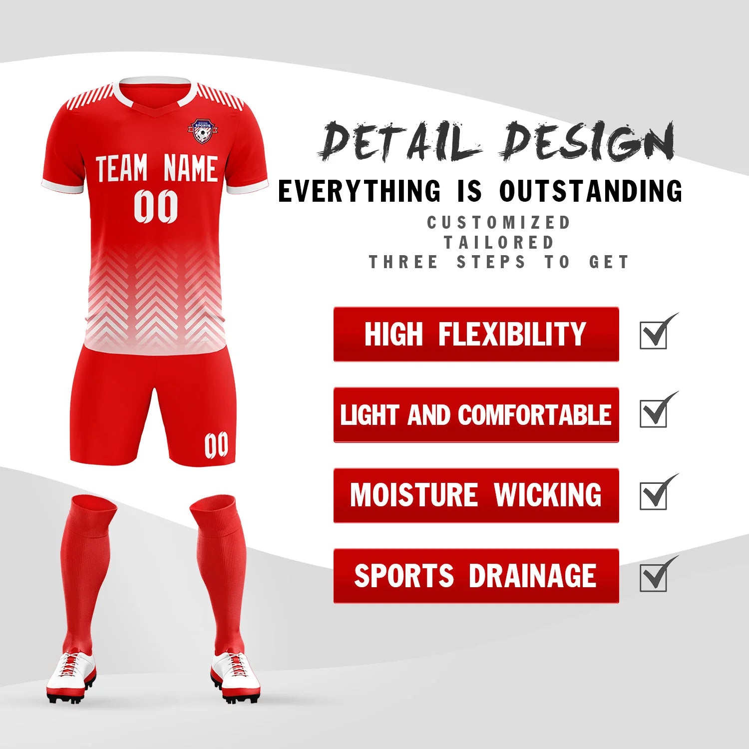 Custom Red White Printing Sportswear Soccer Sets Jersey