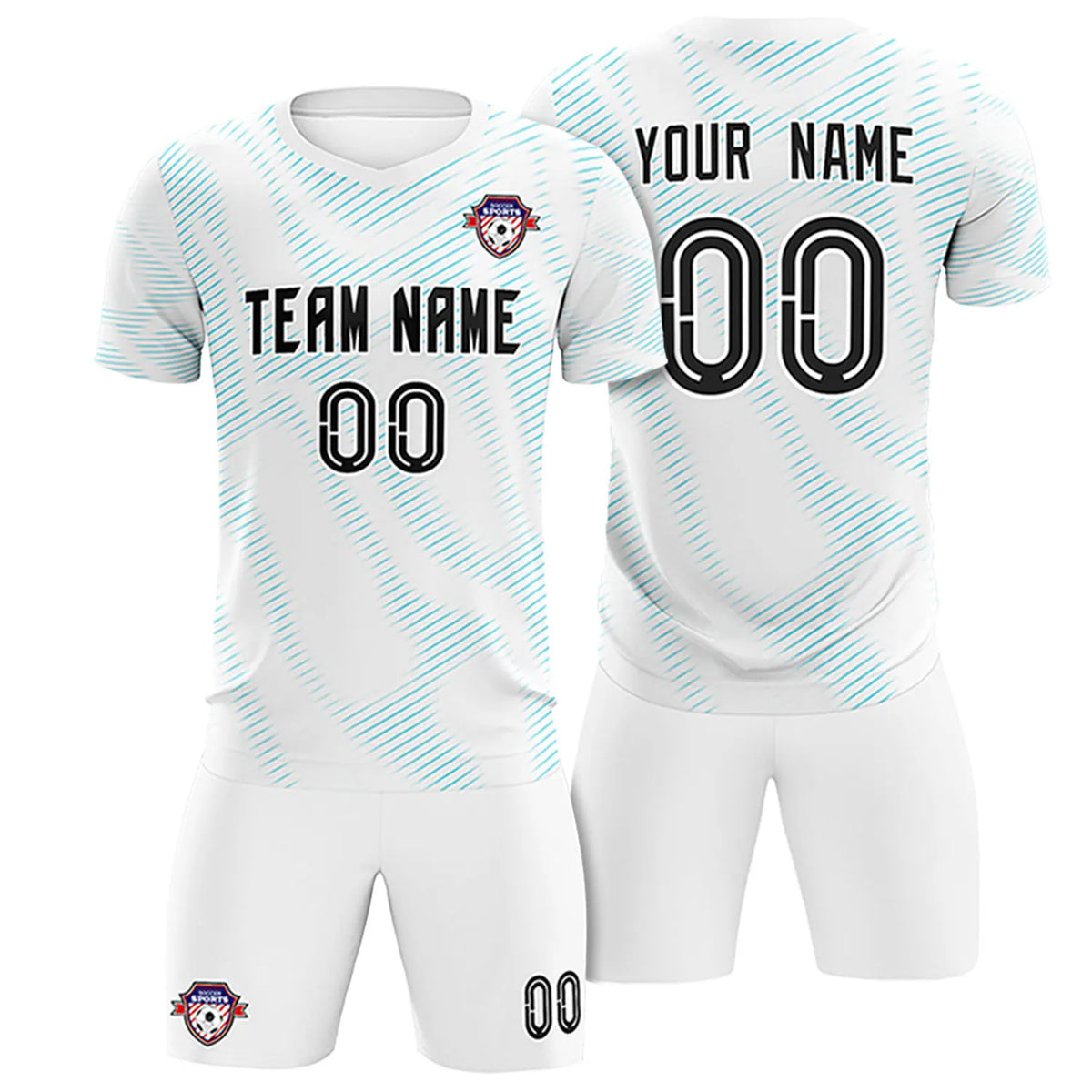 Custom White Sky Blue Training Uniform For Men Soccer Sets Jersey