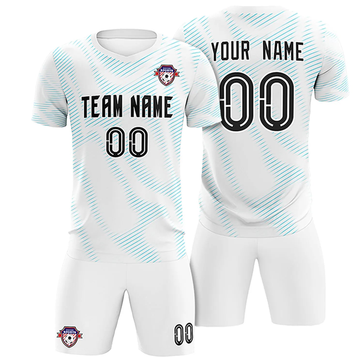 Custom White Sky Blue Training Uniform For Men Soccer Sets Jersey