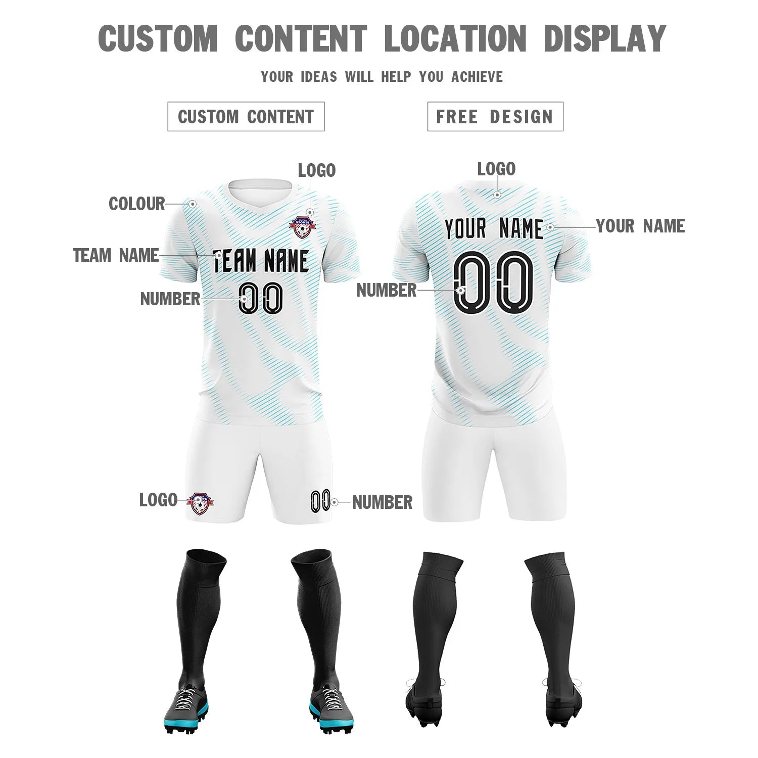 Custom White Sky Blue Training Uniform For Men Soccer Sets Jersey