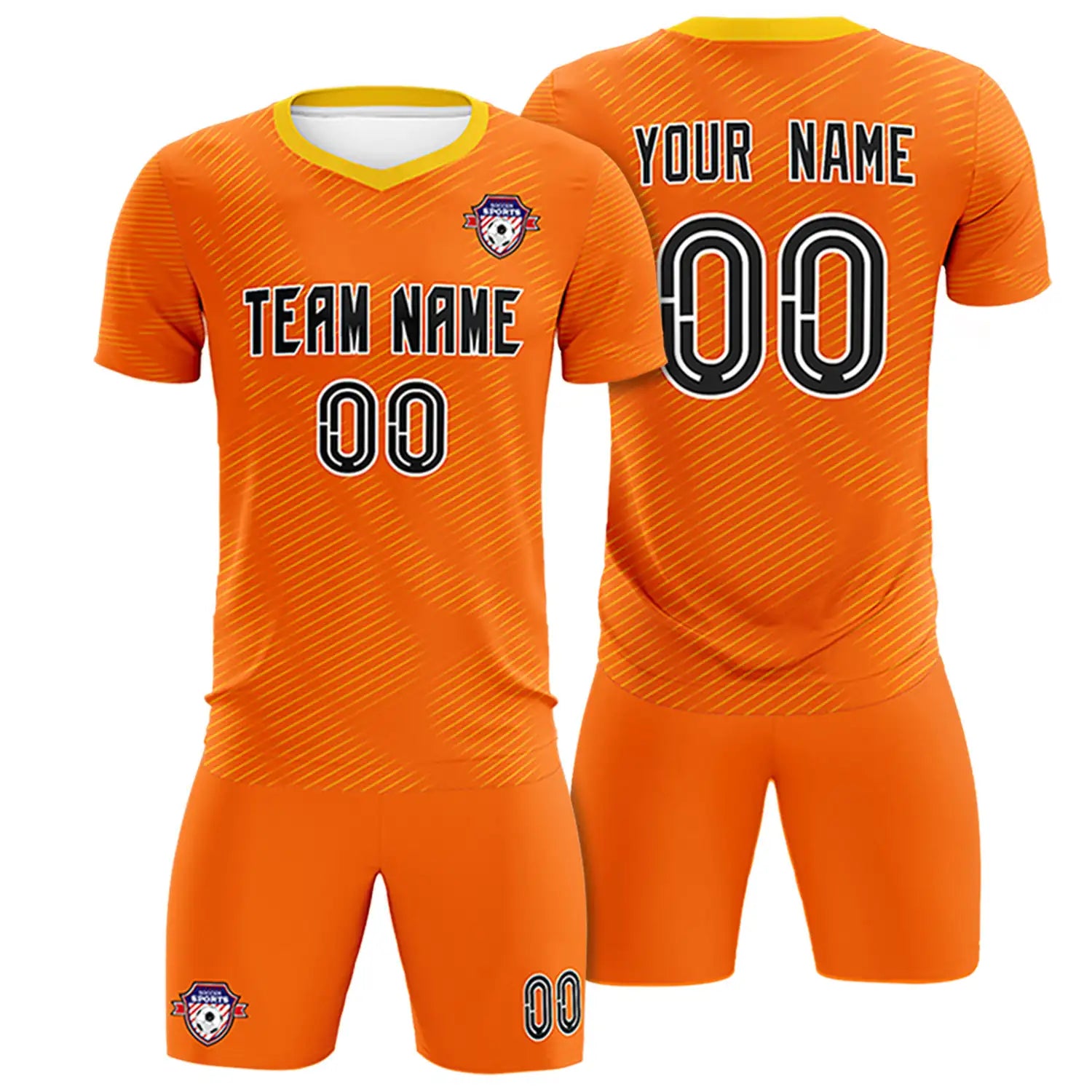 Custom Orange Yellow Training Uniform For Men Soccer Sets Jersey