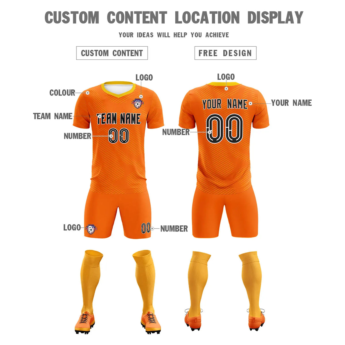 Custom Orange Yellow Training Uniform For Men Soccer Sets Jersey