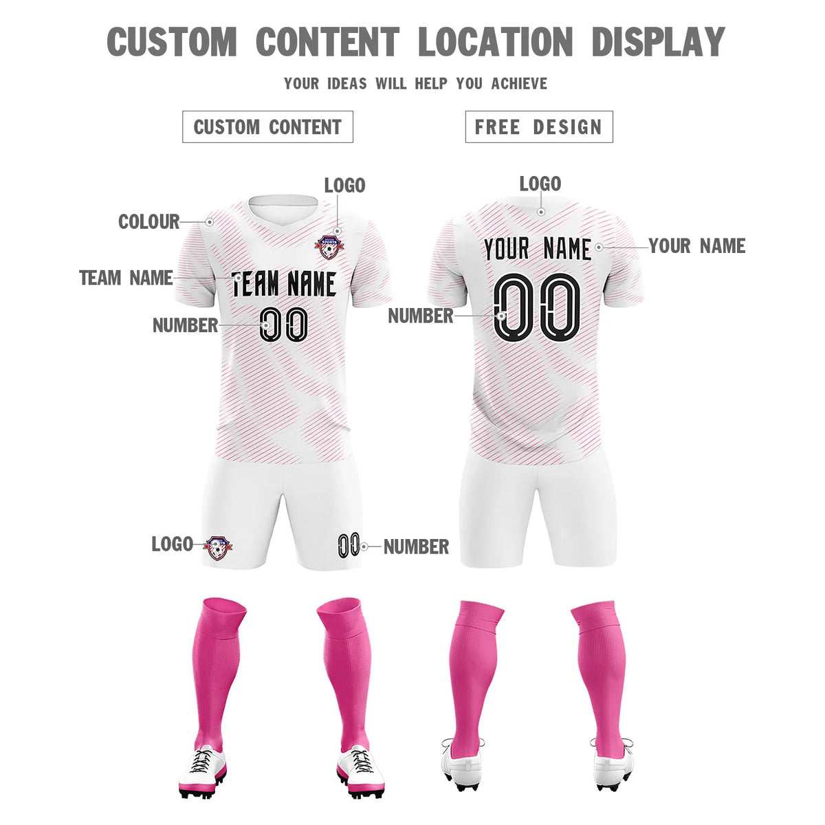 Custom White Pink Training Uniform For Men Soccer Sets Jersey