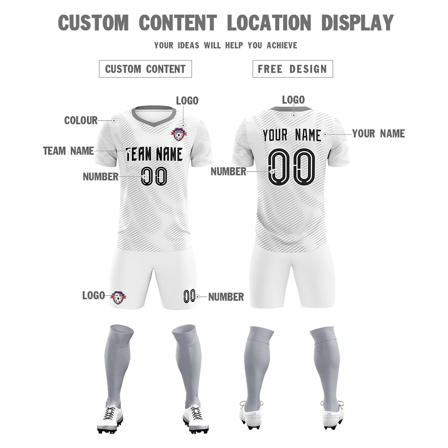 Custom White Gray Training Uniform For Men Soccer Sets Jersey