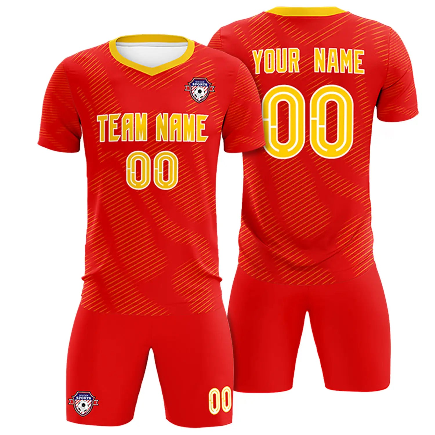Custom Red Yellow Training Uniform For Men Soccer Sets Jersey