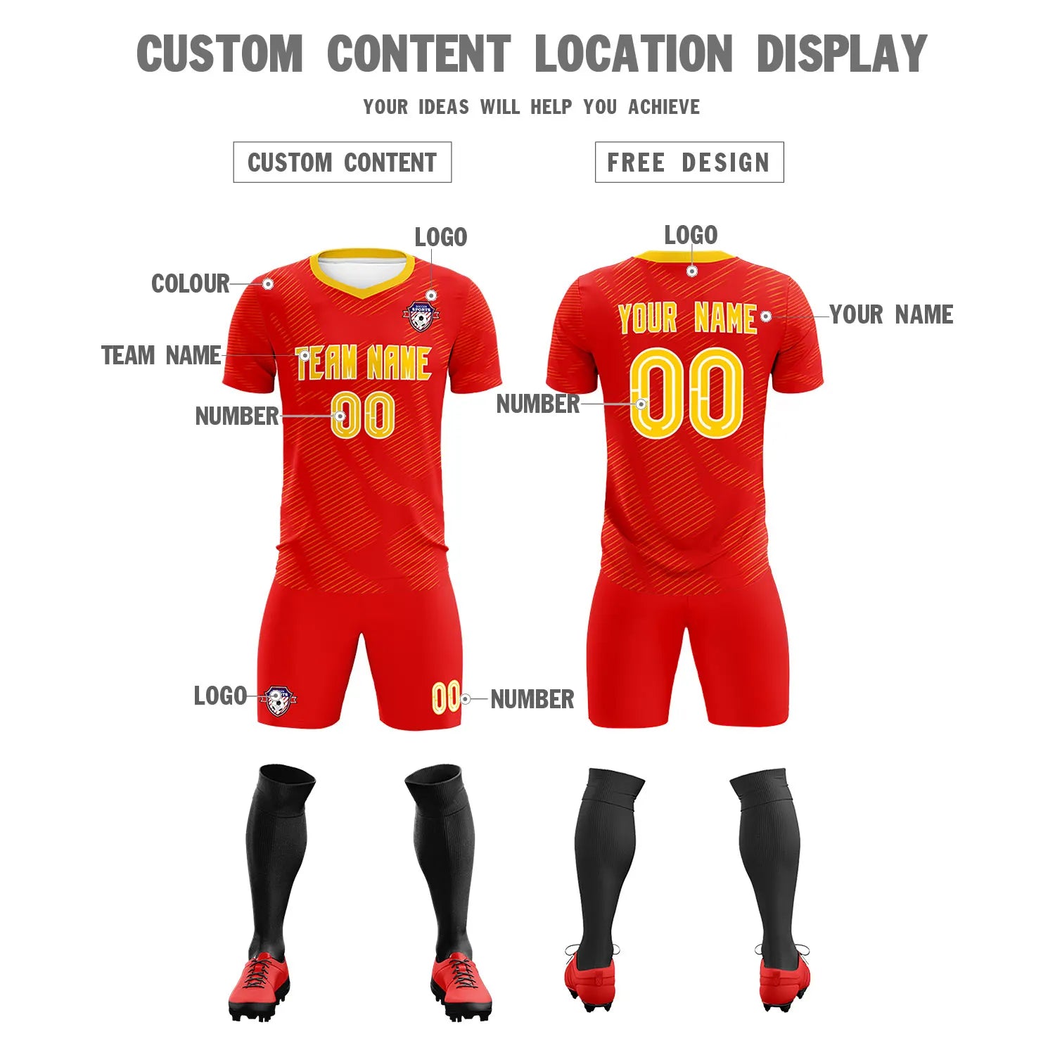 Custom Red Yellow Training Uniform For Men Soccer Sets Jersey