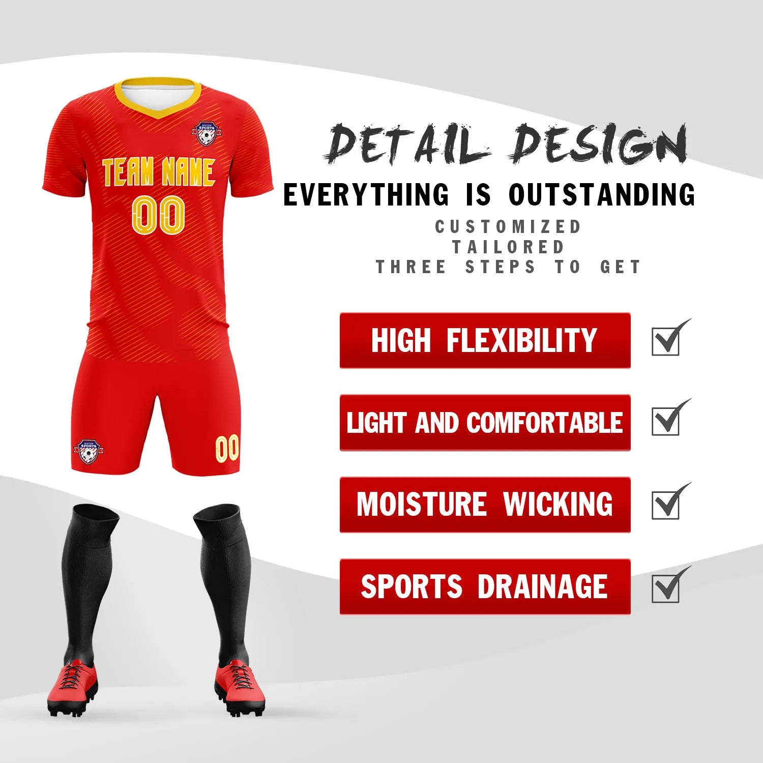 Custom Red Yellow Training Uniform For Men Soccer Sets Jersey