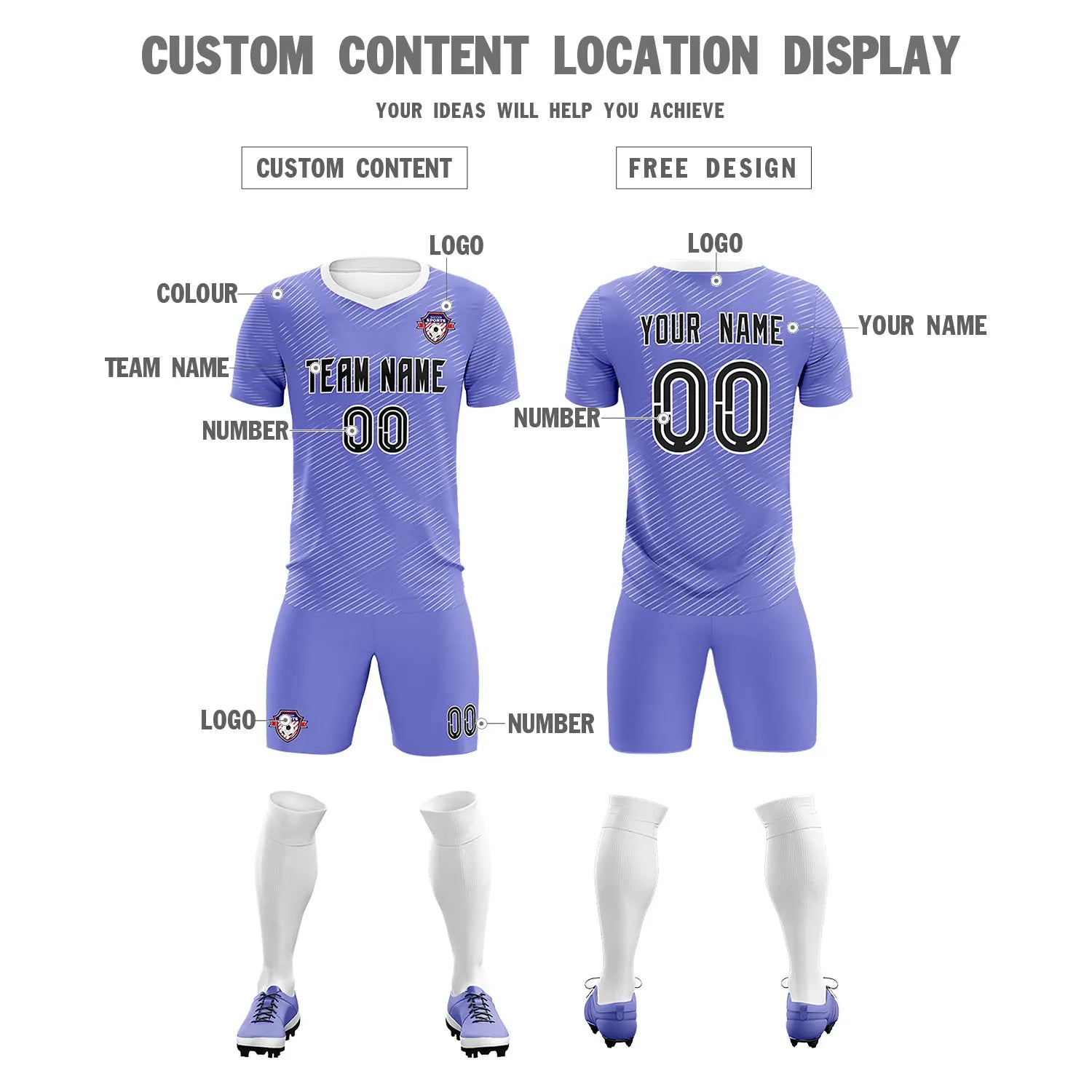 Custom Light Purple White Training Uniform For Men Soccer Sets Jersey