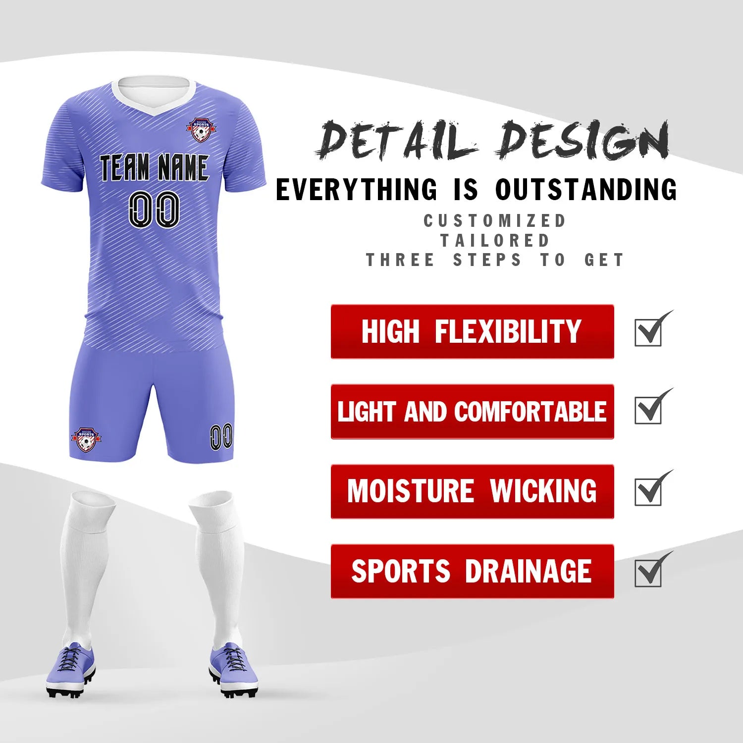 Custom Light Purple White Training Uniform For Men Soccer Sets Jersey