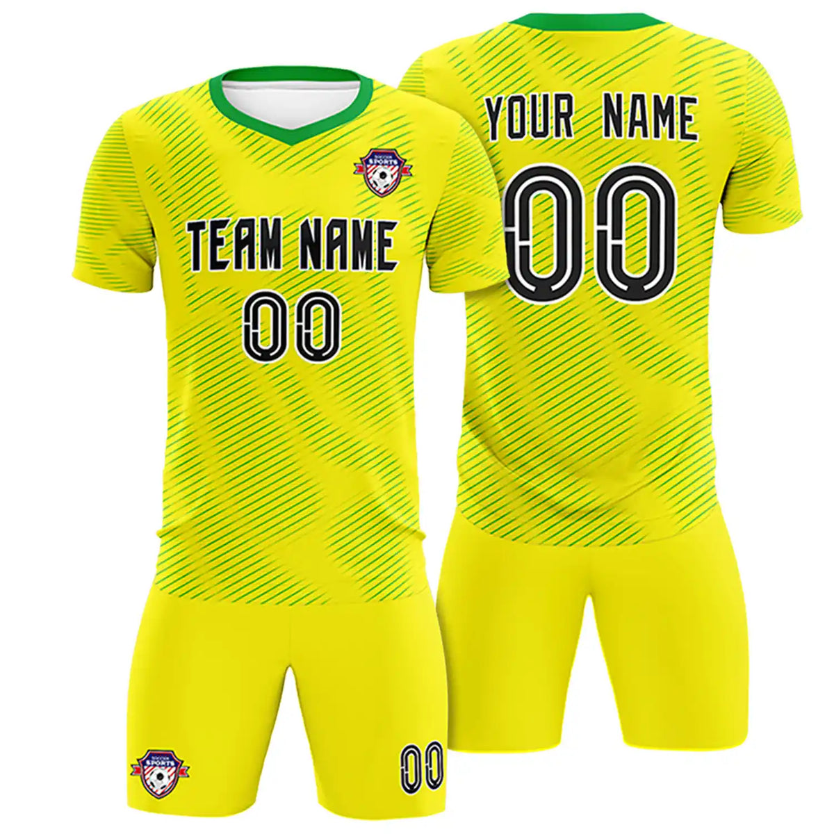 Custom Yellow Kelly Green Training Uniform For Men Soccer Sets Jersey