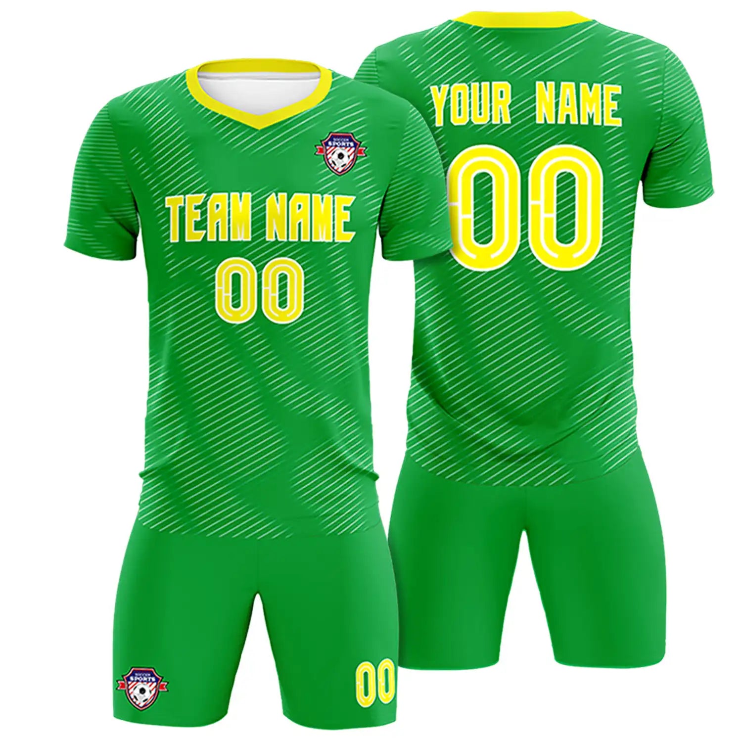 Custom Kelly Green Yellow Training Uniform For Men Soccer Sets Jersey
